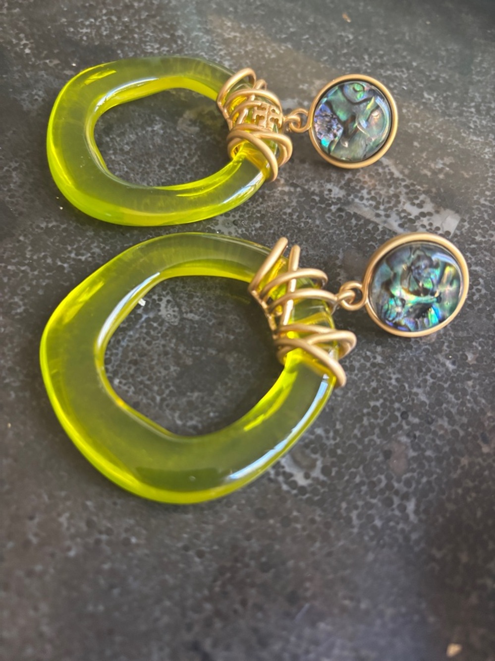 Tory Burch lime green wrapped door knocker lightweight statement earrings 🍋‍🟩 - Picture 5 of 11